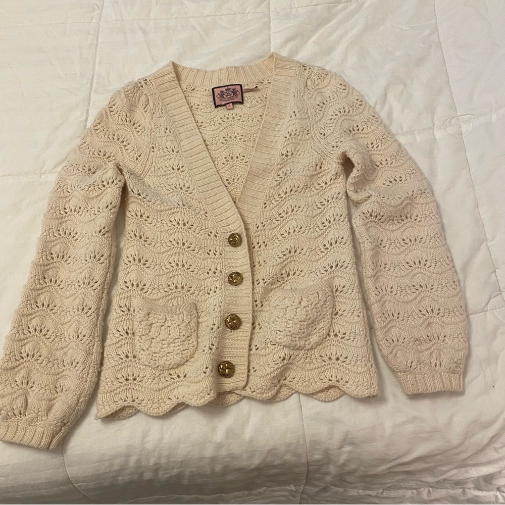 Juicy Couture Cream Knit Cardigan Sweater